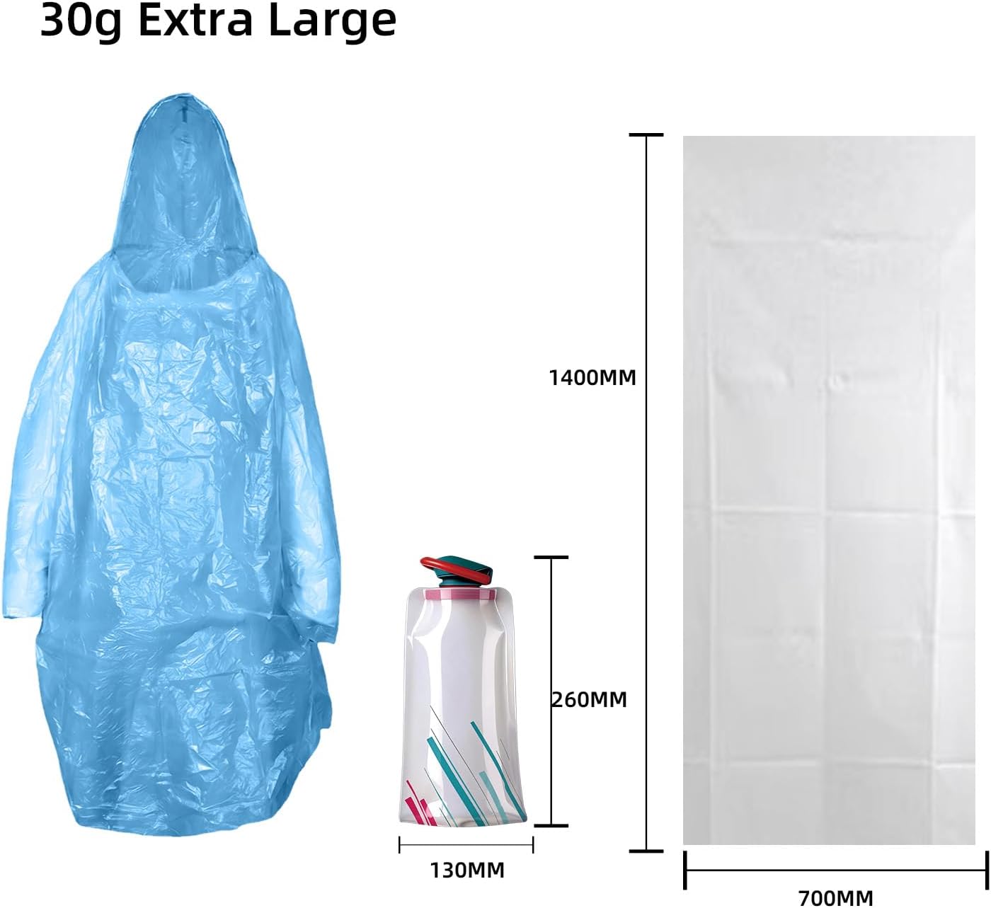 3-in-1 Travel Essential Kit for Outdoor Enthusiasts | Disposable Bath Towel + Rain Poncho + Collapsible Silicone Water Bottle | Compact Set for Soccer Cup,Stadium Games, Camping, Hiking