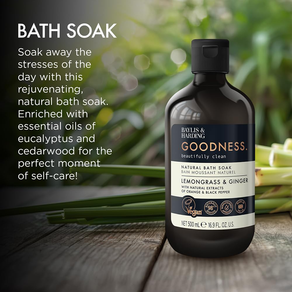Baylis & Harding Goodness Lemongrass & Ginger Natural Bubble Bath 16.9 fl. oz (Pack of 3) - Biodegradable Formula - Vegan Friendly