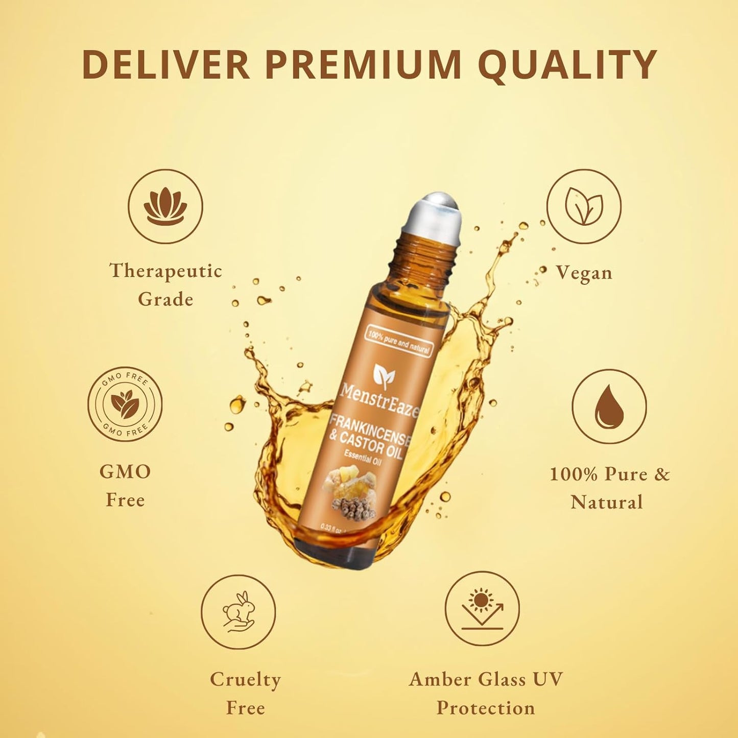 Castor Oil Roll On and Frankincense Essential Oil for Face, High Potency Eye Roller for Skin, 100% Pure Natural Moisturizer for Fine Lines & Dark Circles - 10ml Roller