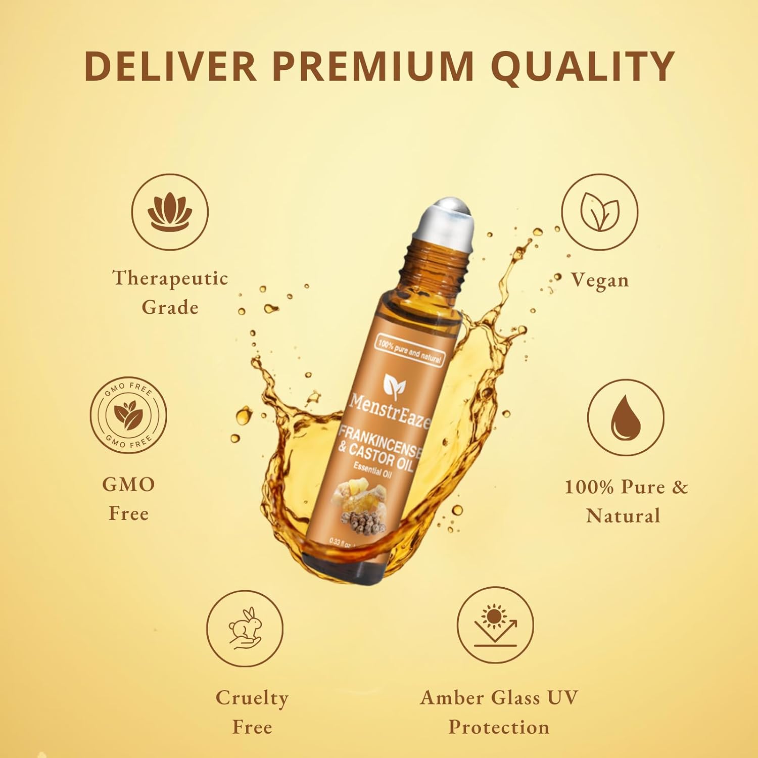 Castor Oil Roll On and Frankincense Essential Oil for Face, High Potency Eye Roller for Skin, 100% Pure Natural Moisturizer for Fine Lines & Dark Circles - 10ml Roller