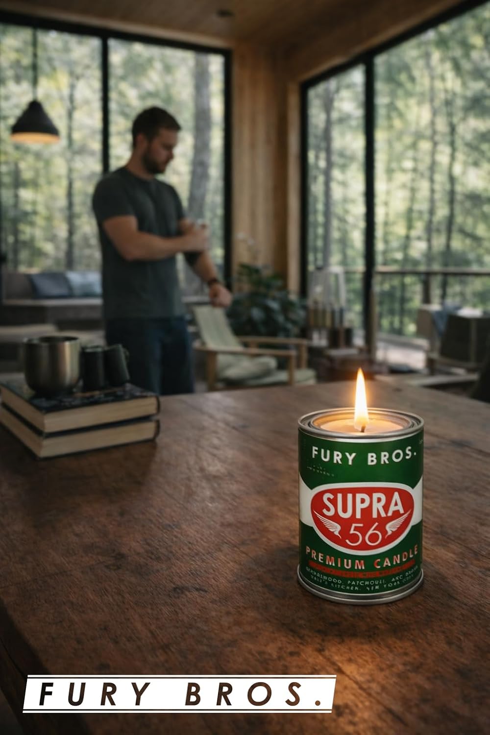 Fury Bros. Scented Candles for Men | Supra 56 | Sandalwood Patchouli Cedar | Natural Soy Wax | Hand-Poured in the USA | Long 70-80 Hour Burn (12.5 oz) | Vintage-Inspired Tin Design | Dad Home Gift