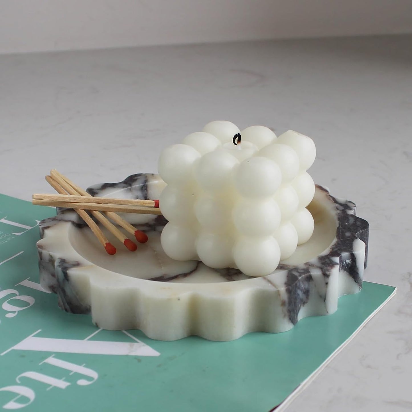 Natural Small Calacatta Viola Marble Tray 6.3", Round Scalloped Tray for Nightstand Dresser, Jewelry Tray for Women's Gift