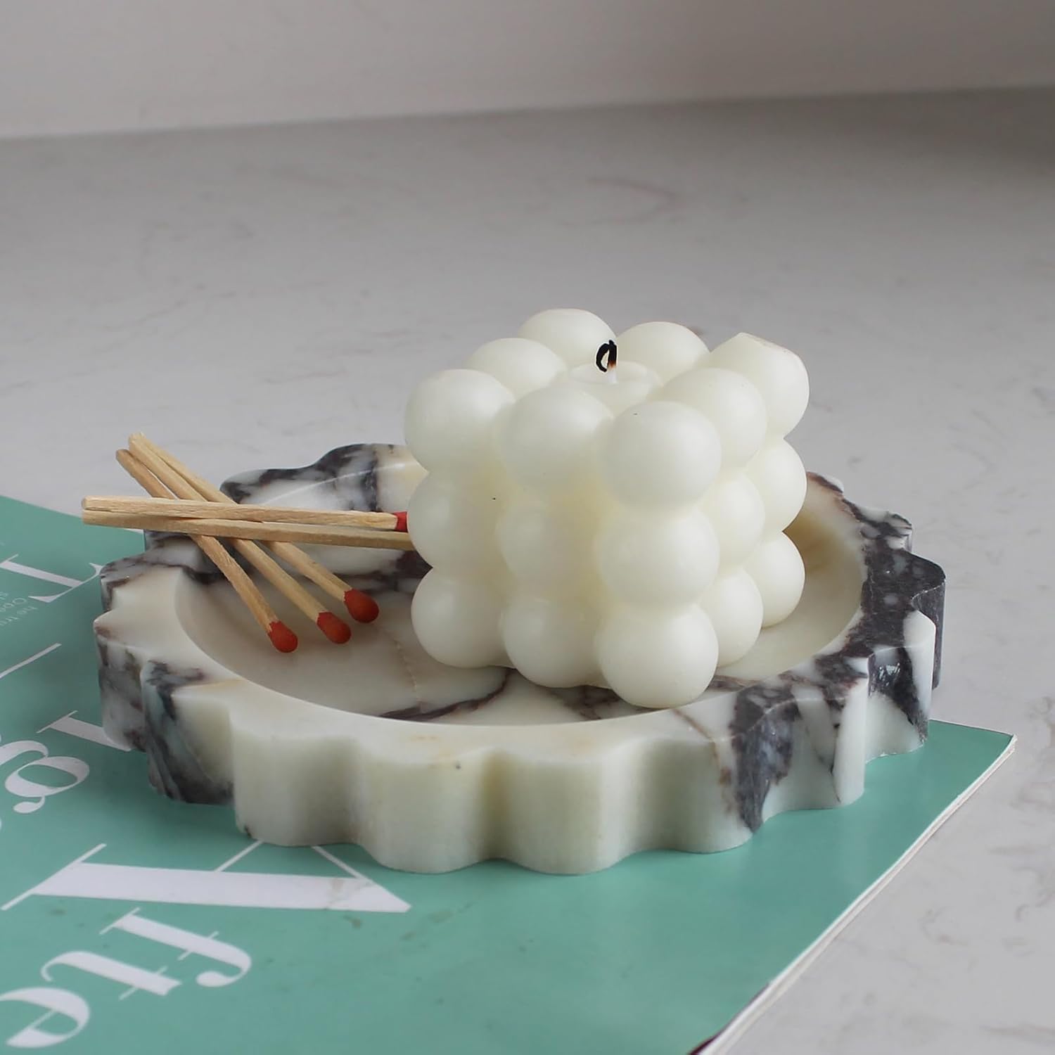 Natural Small Calacatta Viola Marble Tray 6.3", Round Scalloped Tray for Nightstand Dresser, Jewelry Tray for Women's Gift