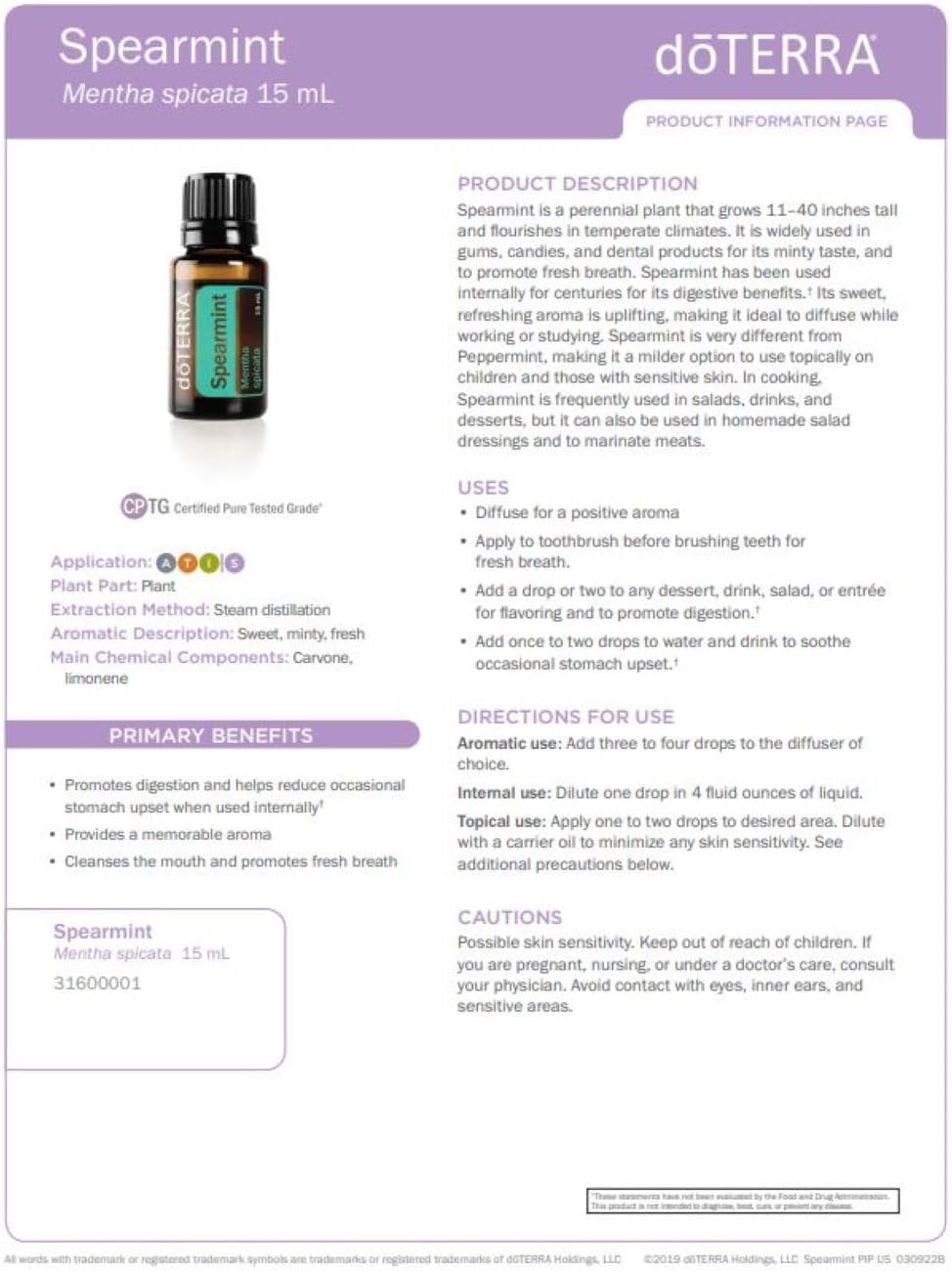 doTERRA - Spearmint Essential Oil - 15 mL