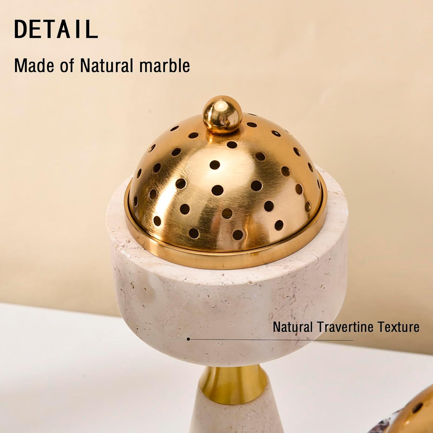 Marble Incense Burner with Brass Cover, 11 x 3.8 inches, Multi-Purpose Holder for Cones, Coils and Sticks (White)