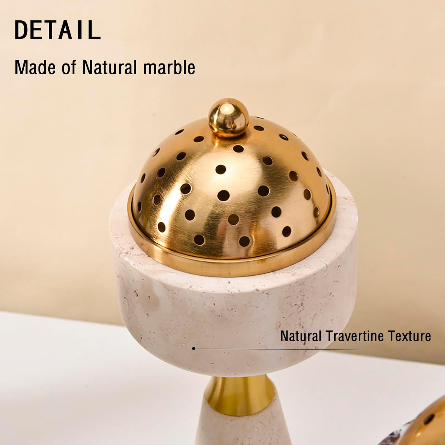 Marble Incense Burner with Brass Cover, 11 x 3.8 inches, Multi-Purpose Holder for Cones, Coils and Sticks (White)