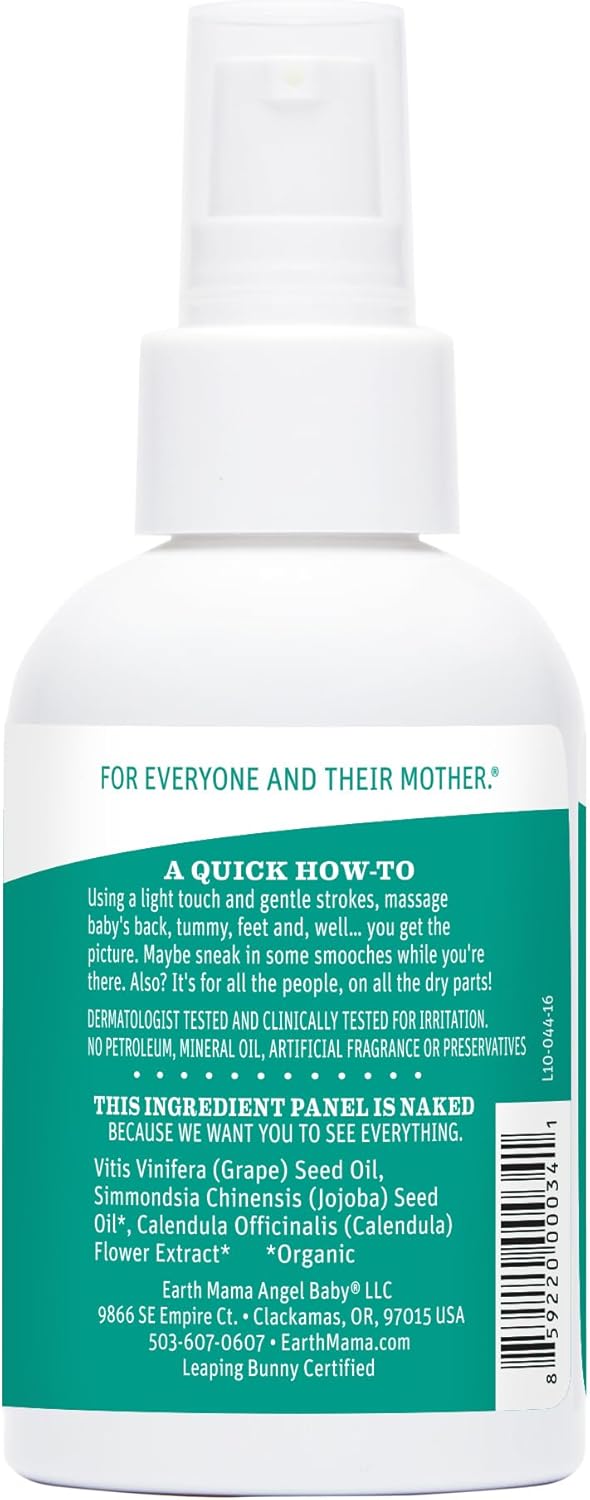 Earth Mama Calendula Baby Oil - Body and Massage Oil for Newborns and Infants - 4 fl oz - Fragrance-Free - Dry Skin & Scalp Moisturizer