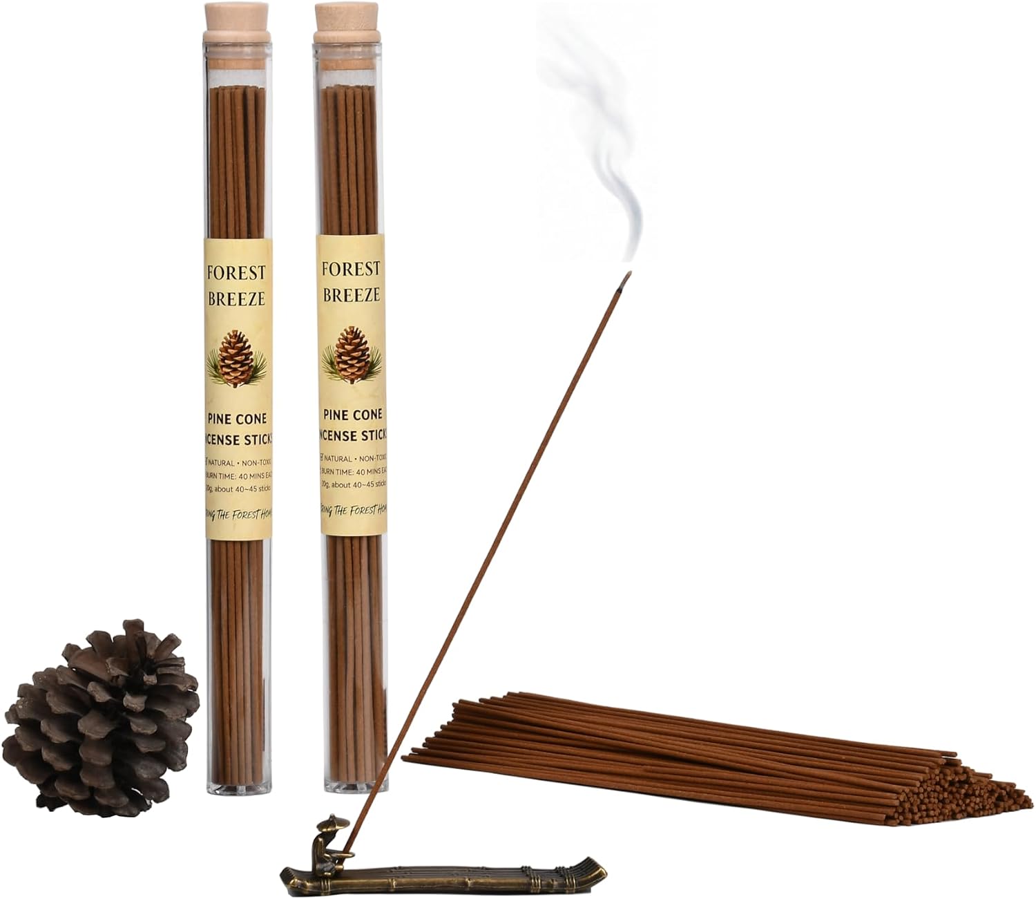 Pine Cone Incense Sticks-2 Tubes, Approx. 80-90 Sticks (40g)- Long Lasting 40 Mins Each - Pure Hand-Natural Incense Sticks for Meditation, Yoga, Relaxation & Home Fragrance Pine Cones Scent