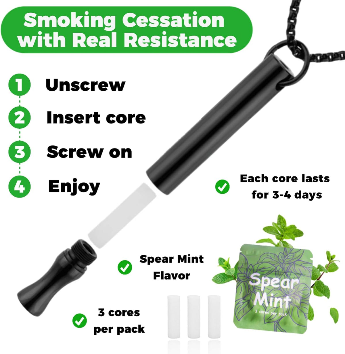 1 Pack Plant-Based Spearmint Essential Oil Cores for Necklace Diffusers - 5.5mm x 30mm Aromatherapy Inserts