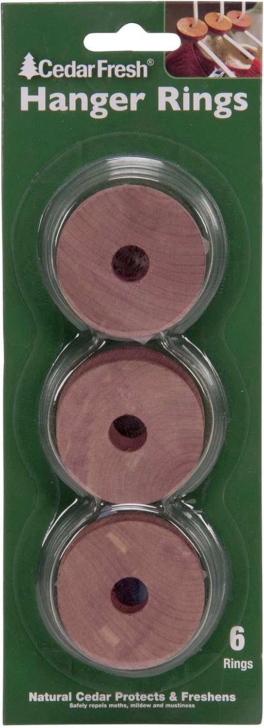 Household Essentials Cedar Fresh Cedar Rings, Pack of 6, Solid Eastern Red Cedar, Natural Moth and Odor Deterrent, Eco-Friendly and Chemical-Free, Perfect for Wire and Plastic Hangers, Natural