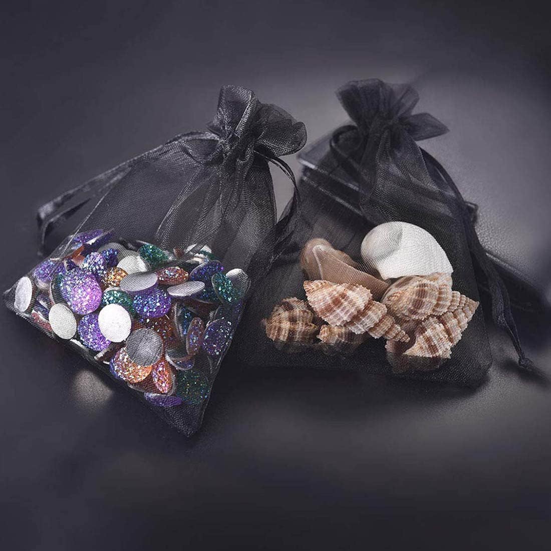 Pack of 100 Organza Gift Bags 5x7 Inch Black Drawstring for Baby Shower,Christmas,Birthday,Party Favor,Rustic Wedding,Holiday Sheer Fabric Recycled Sachet for Jewelry,Dried Lavender Flowers