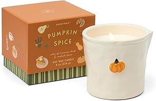 Paddywax Bistro Hand Painted Scented Candle in Ceramic Reusable Food-Safe Jar with Gift Box, Soy Candle with Approx. 56 Hour Burn Time, Pumpkin Spice, 8 oz