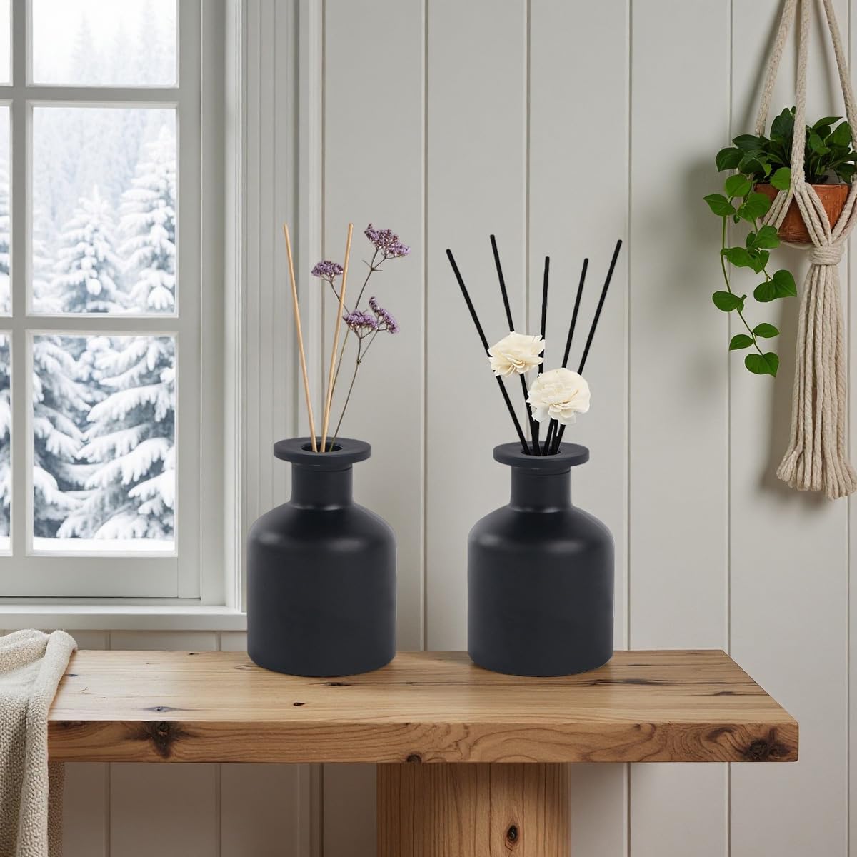 1PCS 150ml/5oz Empty Refillable Glass Diffuser Bottle Diffuser Jars Aromatherapy Storage Container Fragrance Accessories Use for DIY Replacement Reed Diffuser Sticks Crafts Decor (Black)