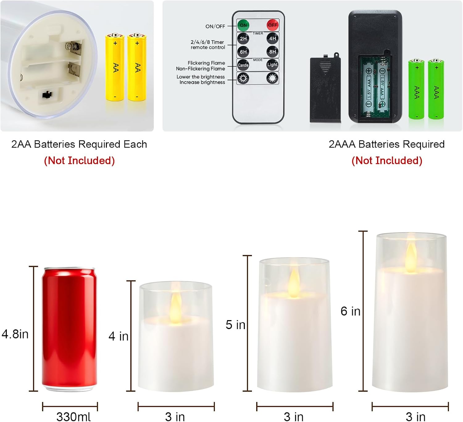 Raycare Flameless Electronic Pillar Candles with Remote Control and Timer- Battery Operated Realistic Flickering LED Fake Candle for Home, Wedding, Valentine's Day Decor, White,Set of 3(3"x4"5" 6")
