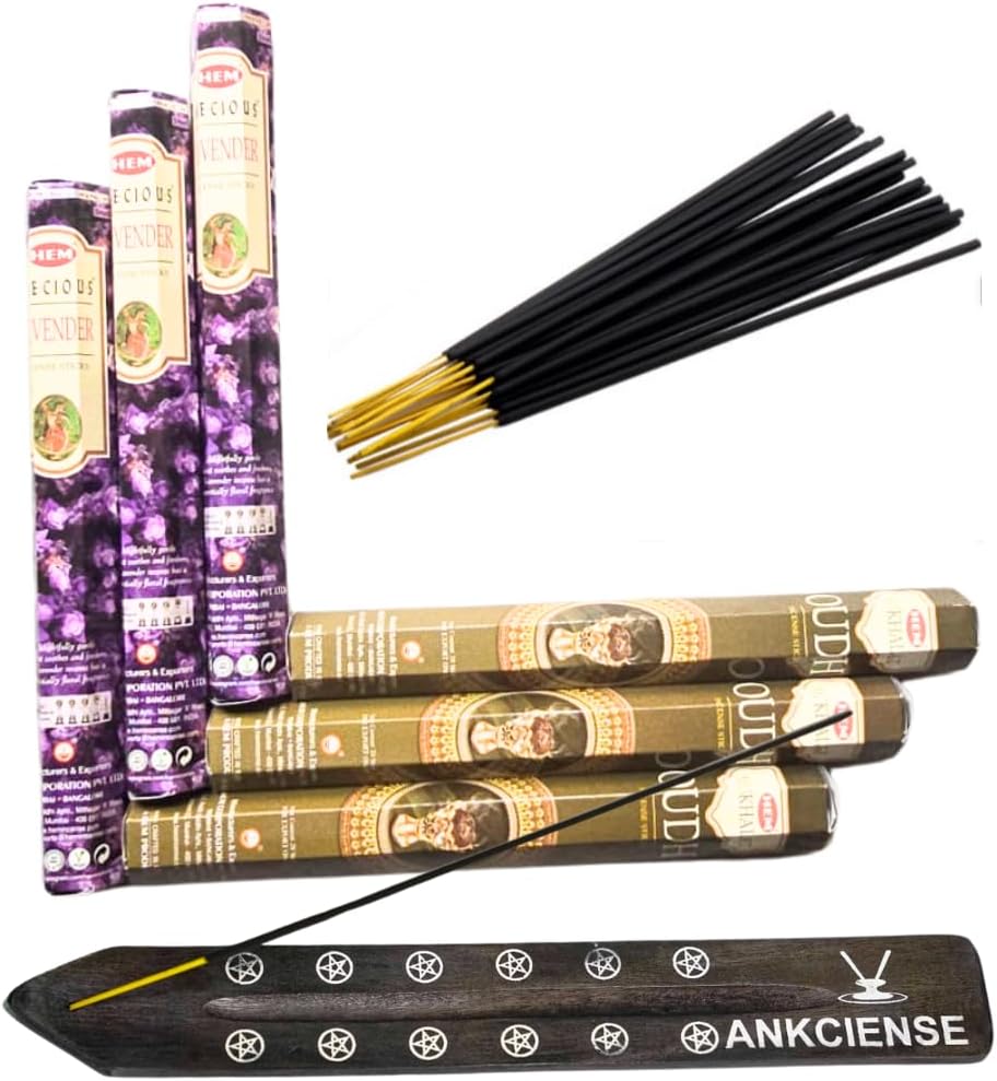 Sandalwood & Vanilla Incense from Hem Bundled with ANKCIENSE Incense Holder Bundle, Variety Pack of 120 Sticks (Lavender & M Oudh)