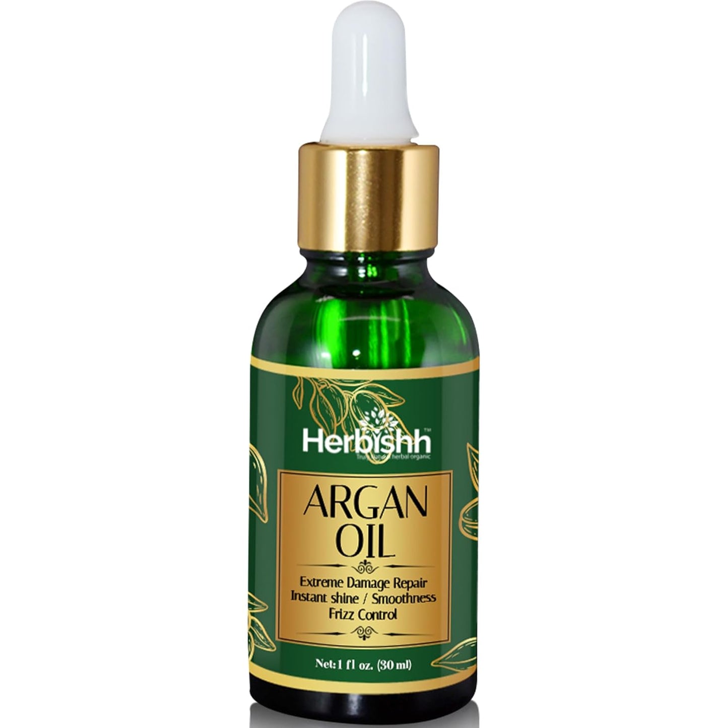 Herbishh Moroccan Argan Oil for Hair 30ml – Hair Serum for Frizz Control & Shine, Damaged Hair Treatment & Split End Repair, Heat Protectant Leave In Serum, Lightweight Non-Greasy Hair Growth Oil