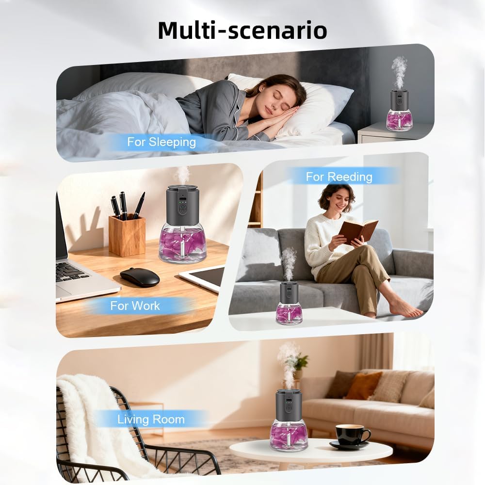 Waterless Essential Oil Diffuser-Quiet,Cordless Rechargeable Nebulizer with 3 Mist Modes,120ml Refillable Bottle,Long Runtime-Portable for Bedroom,Bathroom,Office,Travel