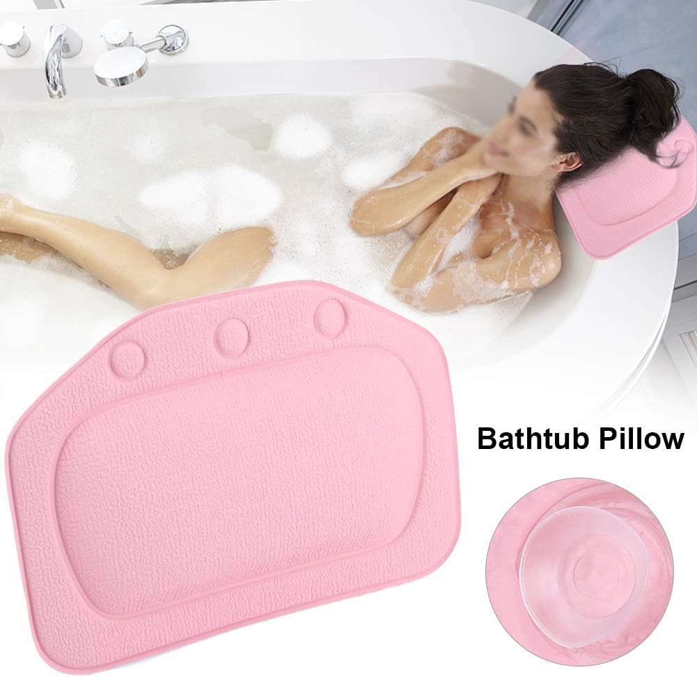 Bath Pillow, Bathtub Head Neck Support, Soft Foam Padded Spa Tub Headrest Back Shoulders Support Cushion Bathroom (Pink)