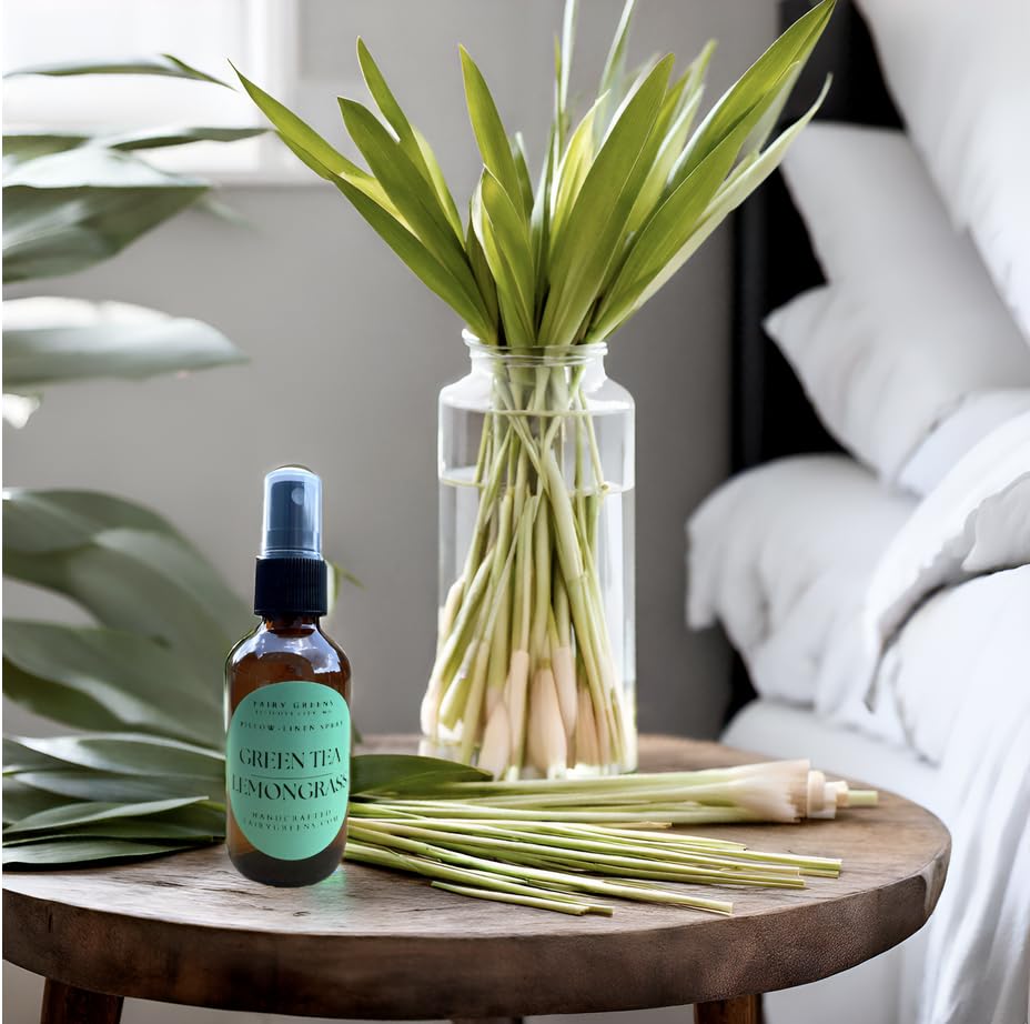 Green Tea and Lemongrass Pillow/Linen/Body Spray by Fairy Greens Lavender Farm in Ellicott City, MD | All Natural | 2oz Amber Bottle