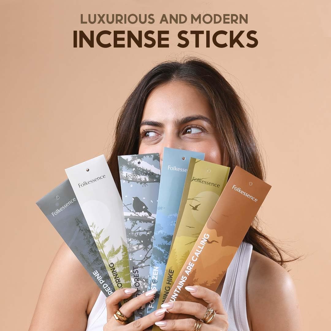 Folkulture Incense Sticks (120 Sticks) | Set of 6 Premium Incense For Relaxation, Aromatherapy| No Charcoal, Organic, Non Toxic, 45 Mins, Long Burning Sandalwood, Eucalyptus, Palo Santo Insence-Sticks