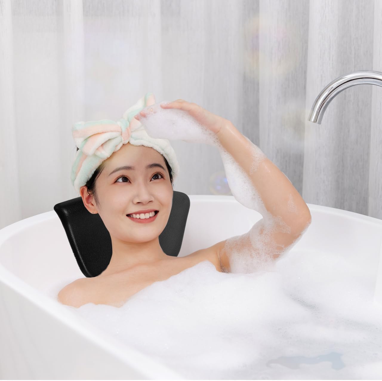 Healifty Bath Pillow for Tub with Suction Cups Removable Pu Headrest Cushion Neck and Back Support Waterproof Spa Pillow for Relaxing Soak 4.1 X 2.4 Inch