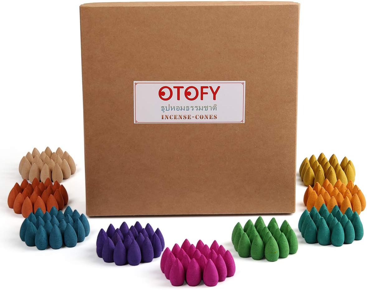 OTOFY Backflow Incense Cones - 360 Pcs of 100% Natural Scents Waterfall Incense Rose Tulip Jasmine Lavender for Meditation & Yoga Gift
