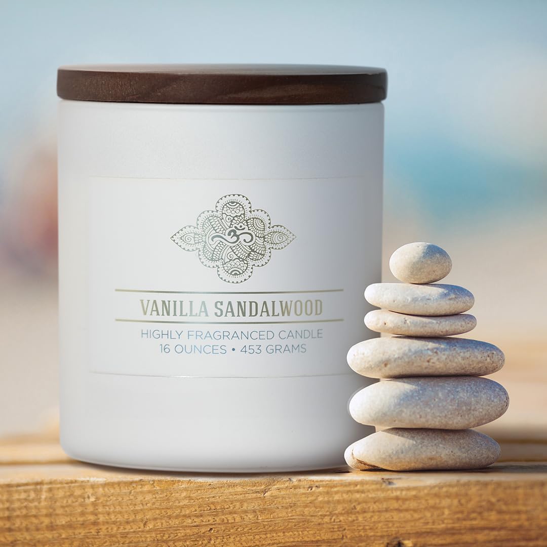 Carolina Vanilla Sandalwood Scented Candle, 16 oz Wellness Relaxing Aromatherapy Candle, 2 Wick White Jar Soy Blend Wax, Candles for Home, 60H Burn - Made in The USA