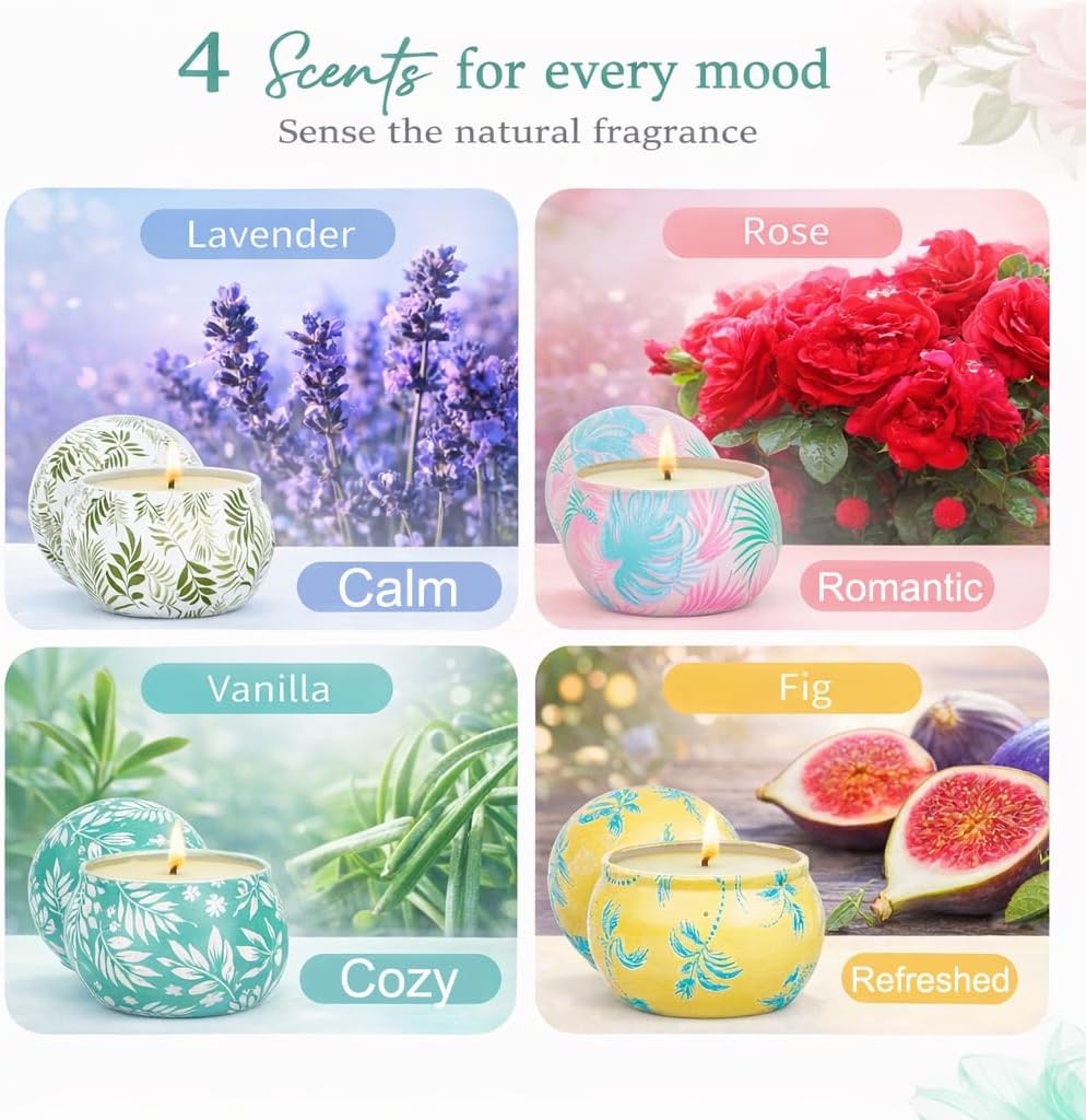 Scented Candles Bulk Gifts for Women, Aromatherapy Candle for Home Scented,Natural Soy Candle, Small Candles for 180 Hours Burning Time, Candle Set for Mother, Women, Friends and Coworkers