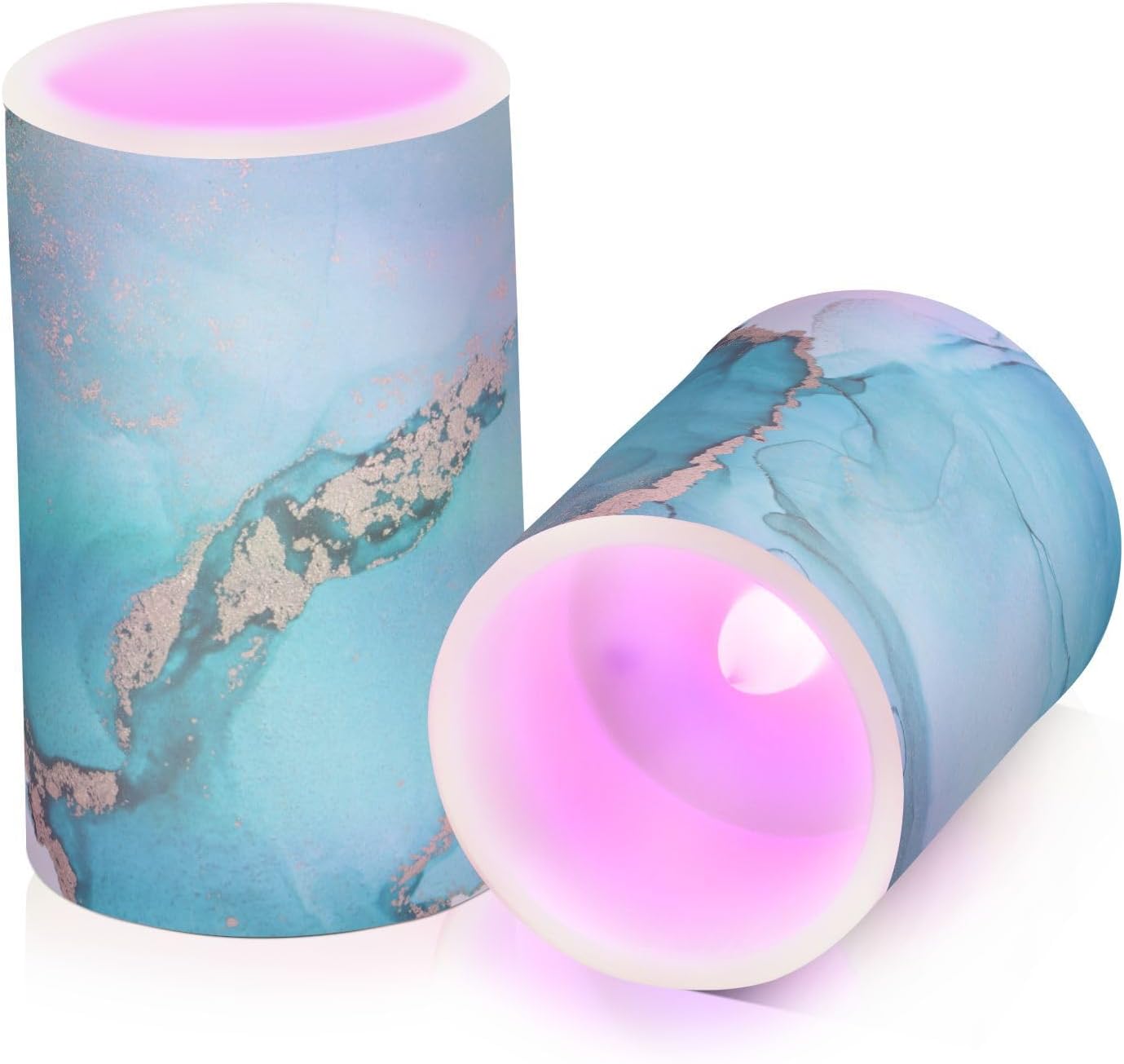 Eionryn Teal Turquoise Marble Texture Flameless Candles Black and Gold Battery Operated LED Candles with Remote Timer Electric Candles for Home Party Decor 2pcs