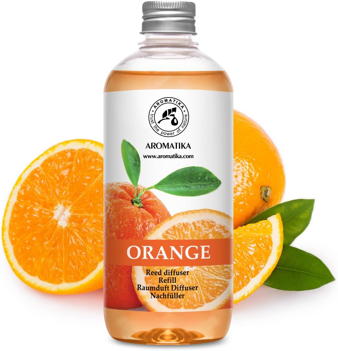 AROMATIKA Orange Reed Diffuser Refill 17 Fl Oz (500ml) - Room Fragrance Diffuser with Natural Essential Orange Oil - Best for Aromatherapy - Home - Kitchen - Office