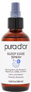 PURA D'OR 3.38 Oz Sleep Ease Spray – Relaxing Mist with Botanical Extracts – Infused with Melatonin, Magnesium & GABA – Supports Tranquility & Relaxation