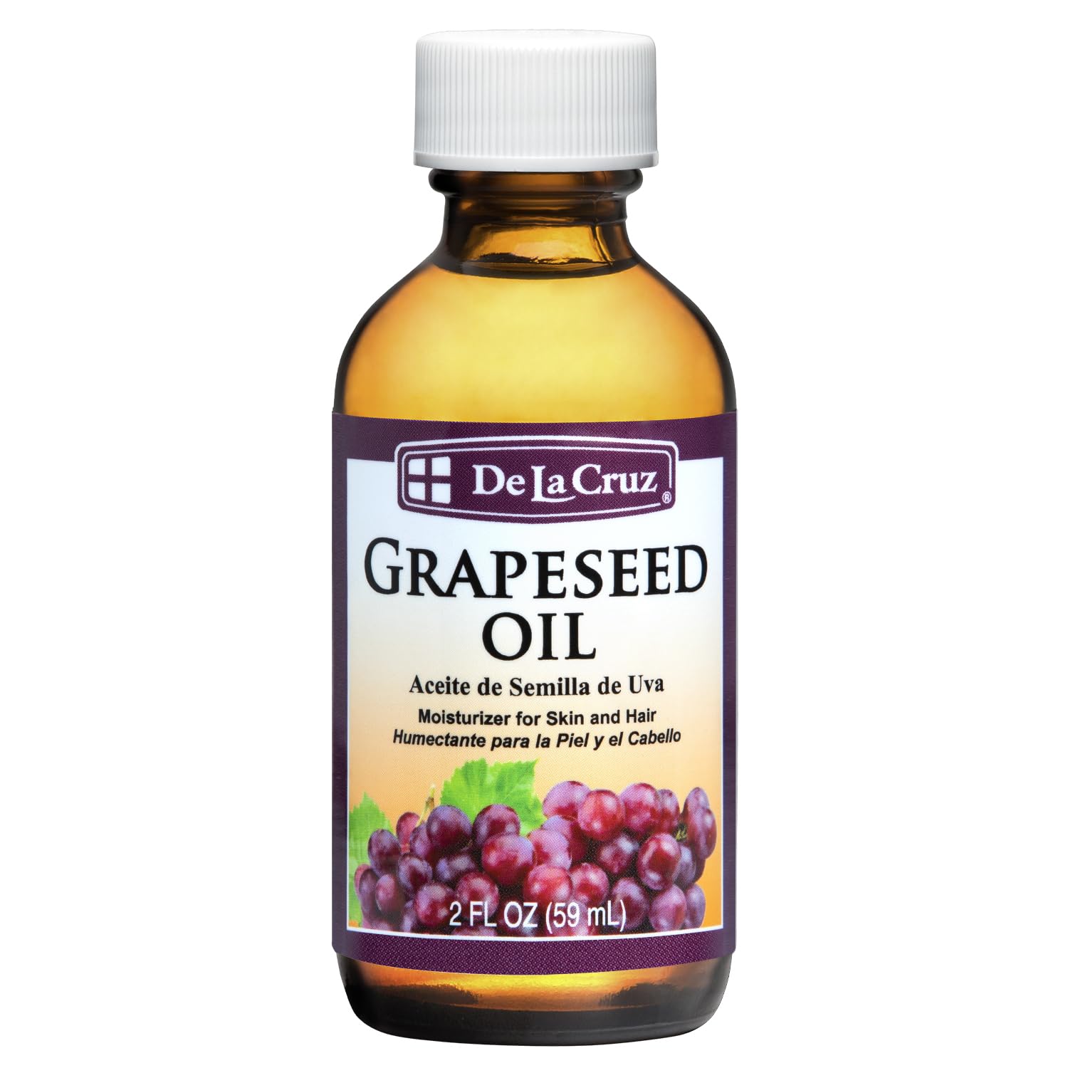De La Cruz Grapeseed Oil - Natural Expeller Pressed Grapeseed Oil for Skin and Hair - Lightweight Body Oil for Dry Skin 2 FL. OZ. (59 mL)