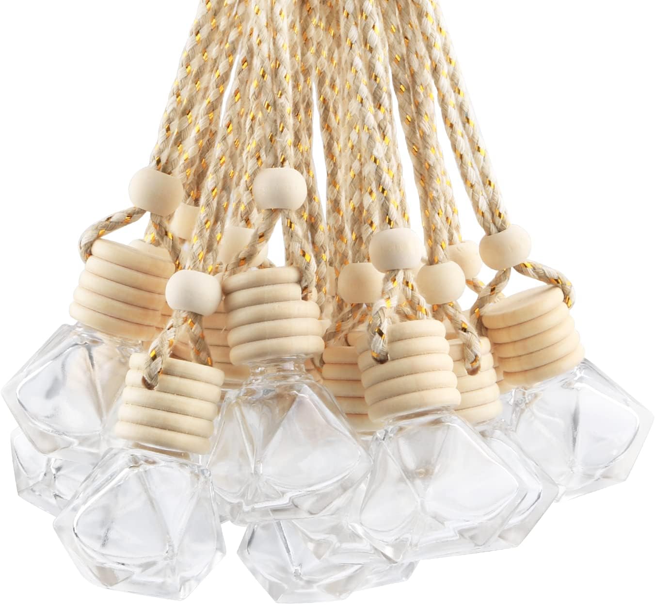 20 Pcs 8ml Hanging Car Air Freshener Diffuser,Empty Refillable Clear Glass Essential Diffuser Oil Aromatherapy Fragrance Perfume Pendant Vials with Wooden Caps & Hanging String