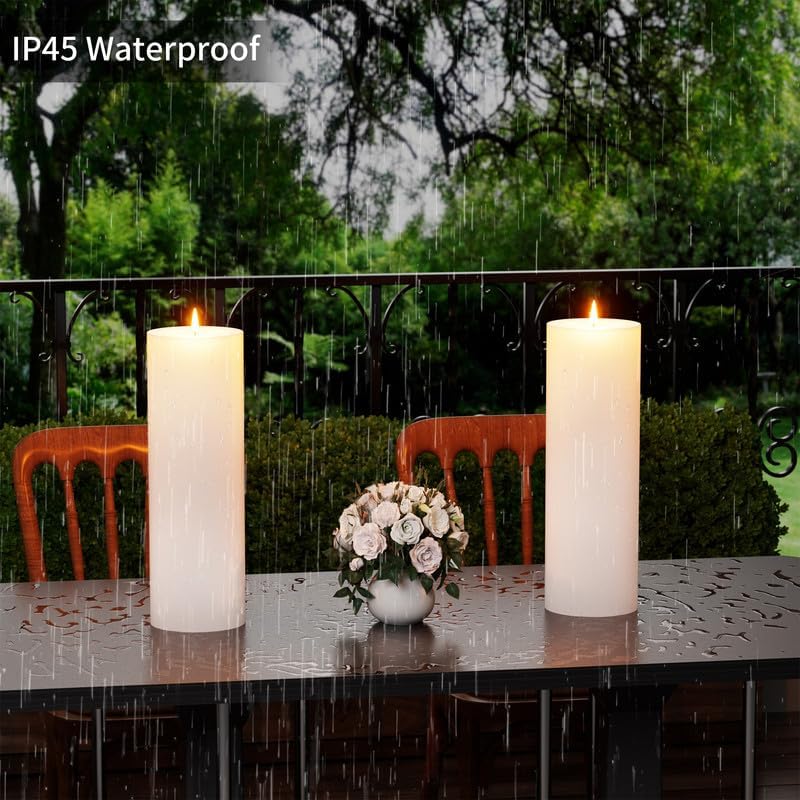 BUTHY 12" x 4" Large Outdoor Candle with Timer Waterproof Flickering LED Flameless Candle Battery Operated with Remote Fake Pillar Candle Realistic for Patio Porch Lantern, White 1 Pack