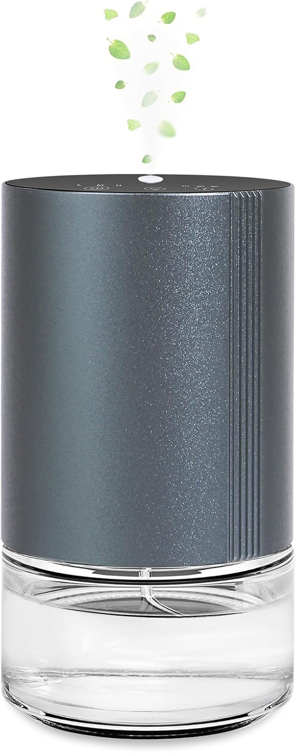 Essential Oil Diffuser, Waterless Scent Diffusers for Home, 100ml Capacity Atomizing Humidifier, Rechargeable Air Freshener Machine with 7-Color Ambient Light for Car Office (Grey)