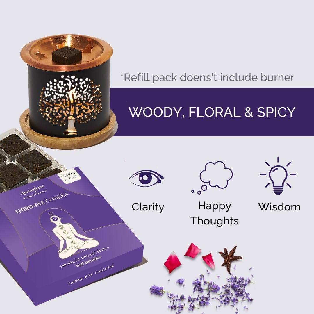 Third Eye Chakra Incense Brick Refill by Aromafume | 3 Trays x 9 Bricks | Ajna | Smokeless Incense Set for Chakra Balance | Rose & Juniper Extracts | Yoga & Meditation Gifts | Non-Toxic