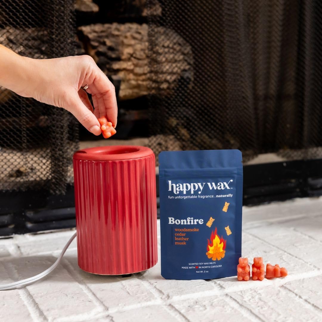 Happy Wax Bonfire Scented Bear Wax Melts - Natural Strong Scented Woodsy Infused with Essential Oils - Non Toxic & Pet Safe - (4 oz Pouch)
