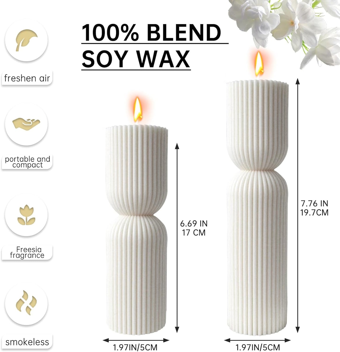 2PCS Hourglass Pillar Candles Set,Soy Wax Orchids Scented Pillar Candles,Cylindrical Tall Pillar Candle,Elegant Bubble Aesthetic Candle Housewarming Gift Home Room Shelf Decor Idea(White)