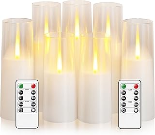 kakoya Flameless LED Candles Upgraded Realistic Flickering Flame,7Pcs Battery Operated Candles with Remote Timers,LED Pillar Candles for Home Decor,Christmas,and Parties（White）