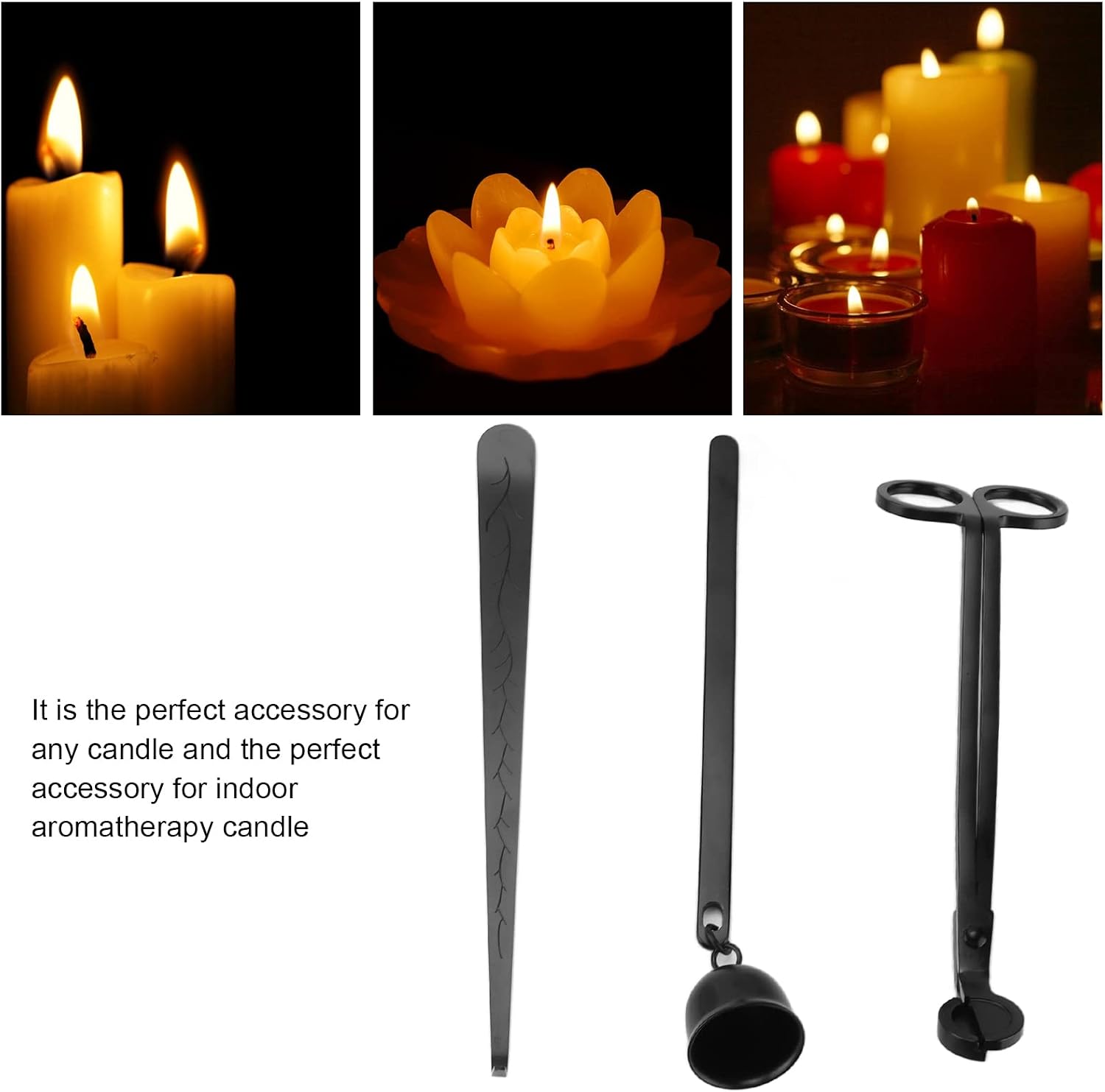 Candle Tool Set, Wick Trimmer and Dipper, Stainless Steel Candle Extinguisher with Wick Scissors and Hook, Elegant for Aromatherapy Candles, for Candle Lovers