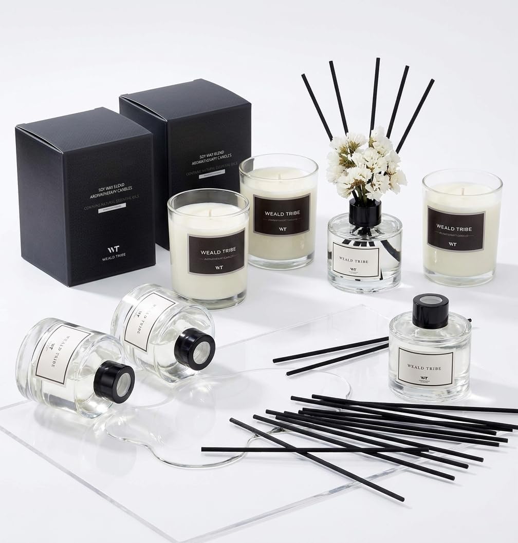 WEALD TRIBE Real Flower Reed Diffuser Set of 3 for Bathroom Shelf Decor, Cashmere & Vanilla, Lemongrass, Eucalyptus & Mint Scent Sticks Defusers with Essential Oils | Home Fragrance(1.7 fl oz/Pack)