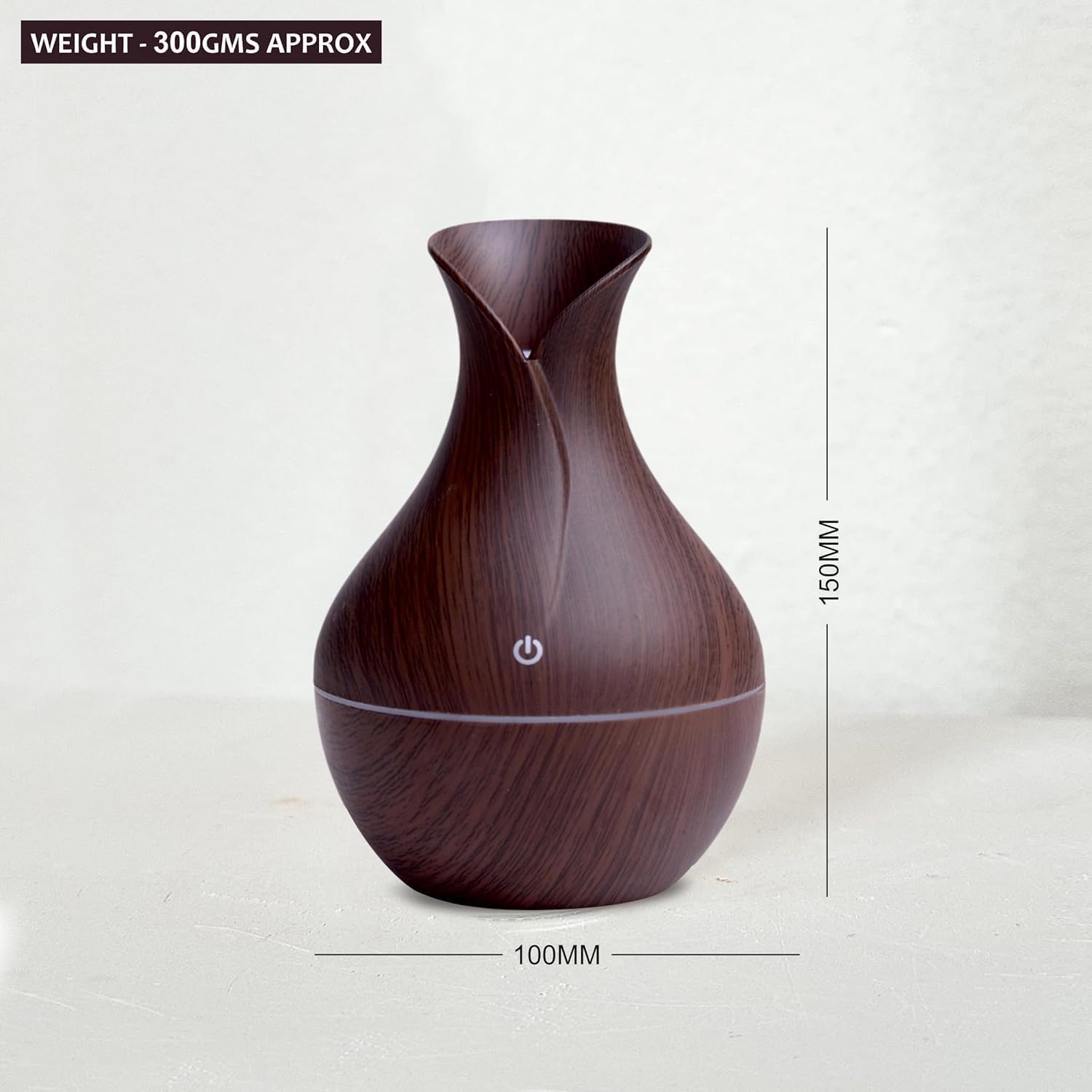 Essential Oil Diffuser, Dark Wood Grain Finish, 300ml Ultrasonic Cool Mist Humidifier with LED Light, Vase Design