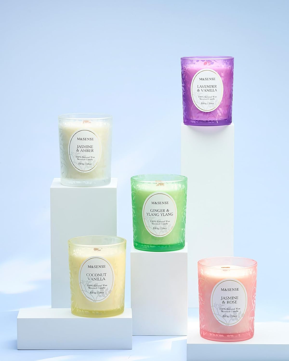 M&SENSE Sea & Cotton Scented Candle, 18oz | Cracking Wooden Wick, Soy Wax, 100 Hours Long Lasting, Non-Toxic Aromatherapy