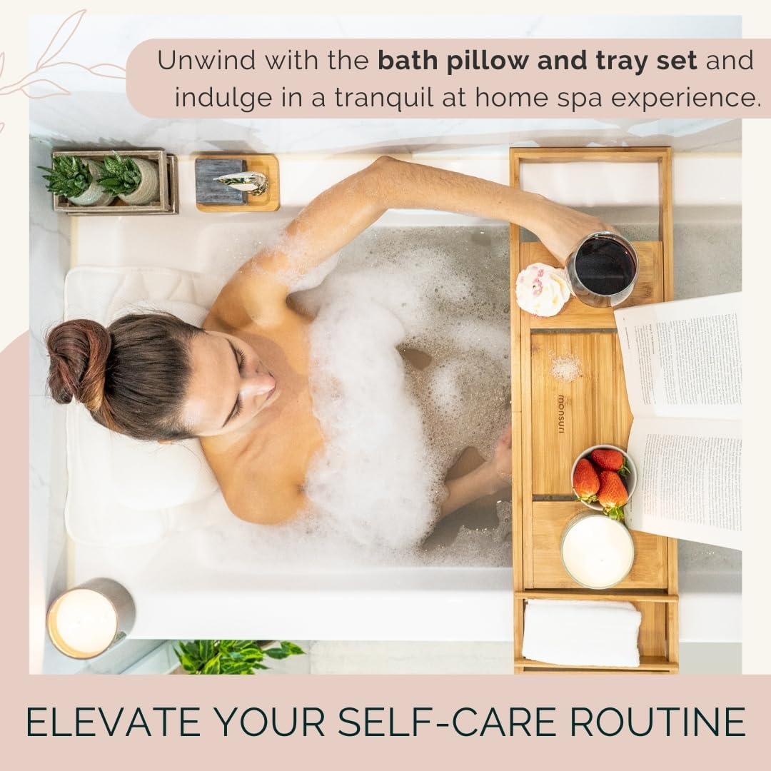 Bathtub Tray and Full Body Bath Pillow Set - Foldable Bath Tray for Tub and Full Body Bath Cushion for Ultimate Relaxation - Perfect Self Care Gift, Bath Accessories for Women, Spa Gifts for Women.