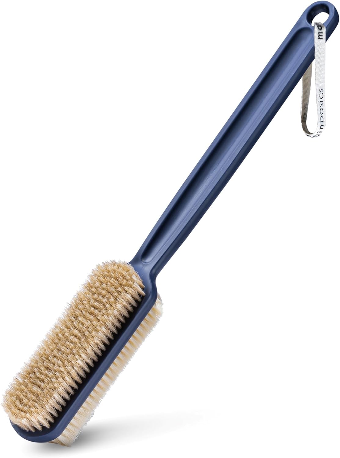 MainBasics Back Scrubber for Shower, Long Handle Body Brush, 15.75 Inch | Dual-Sided Exfoliating and Soft Bristles