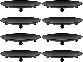 8PCS Black Candle Holder Iron Plate, 4'' Stand for LED & Wax Candles, Decorative Pillar Plate for Incense Cones, Spa, Weddings, Party