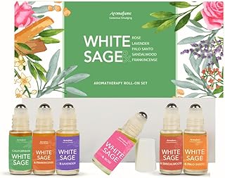 White Sage Essential Oil Roll-On Blend Set by Aromafume | 6x5ml | White Sage with Palo Santo, Rose, Sandalwood, Lavender & More | Aromatherapy Oil for Cleansing Negative Energy & Protection