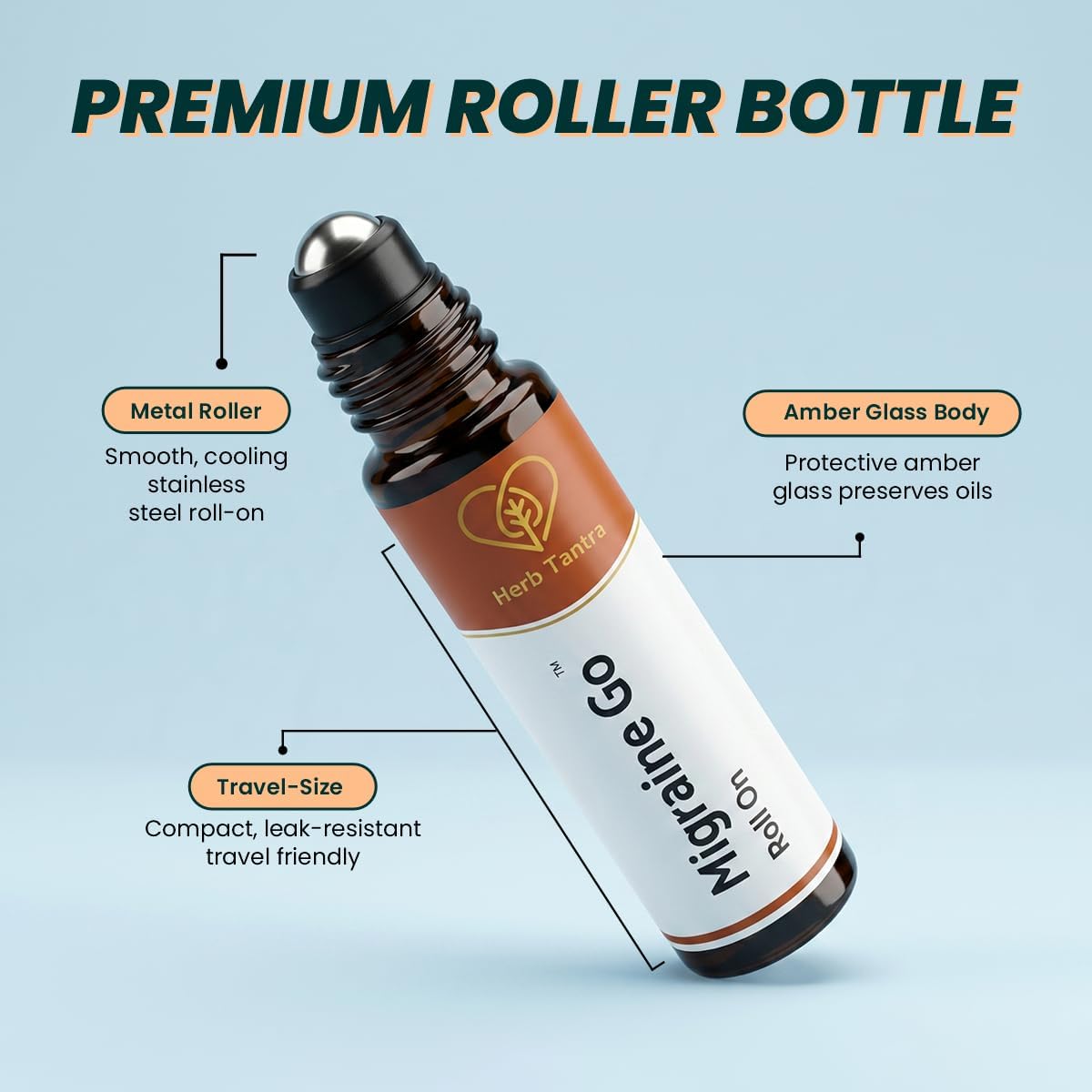 Herb Tantra Migraine Go Roll On Stick with Peppermint, Lavender Essential Oil, Natural Aromatherapy Headache Roller for Soothing Cooling Effect, Nurse Essentials Gift