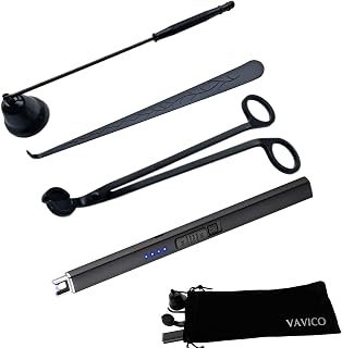 Candle Wick Trimmer Cutter Snuffer Arc Lighter Set Candle Care Kit Electric Plasma USB Rechargeable Long Windproof Lighter Candlesnuffer Candles Wicks Dipper (Matte Black)
