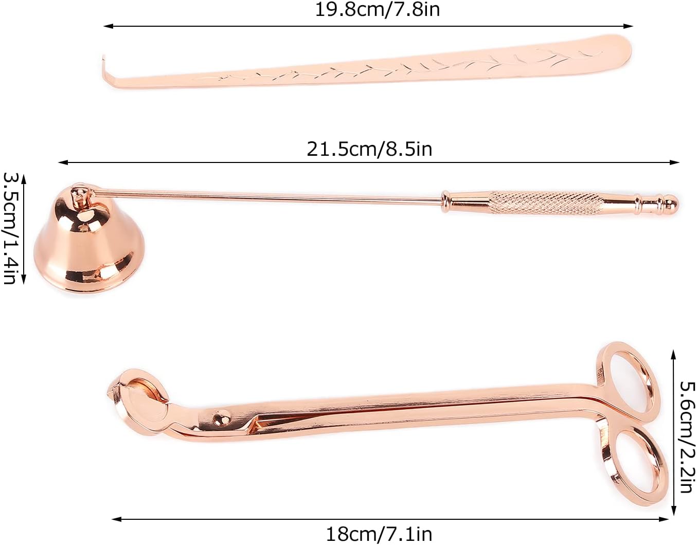 3PCS Candle Accessory Set, Stainless Steel Candle Wick Trimmer Snuffer Extinguisher Wick Dipper, with Elegant Carving Design, for Home Decoration and Candle Lovers (Pink Gold)